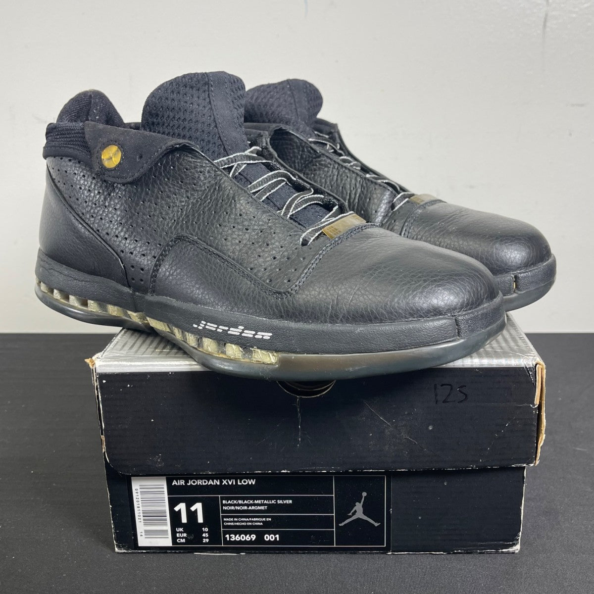 Jordan 16 OG Low Black / Chrome 11 (Moderately Worn Pre-Owned)JordanBlack/Black-Metallic Silver - Image 1