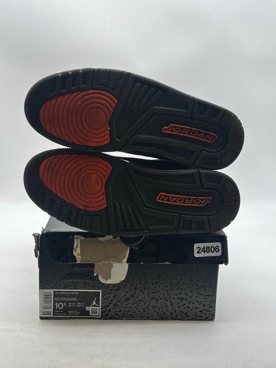 Jordan 3 Retro Fear Pack (2023) 10.5 (Lightly Worn Pre-Owned)JordanNight Stadium/Total Orange-Black-Flat Pewter-Neutral Grey - Image 8