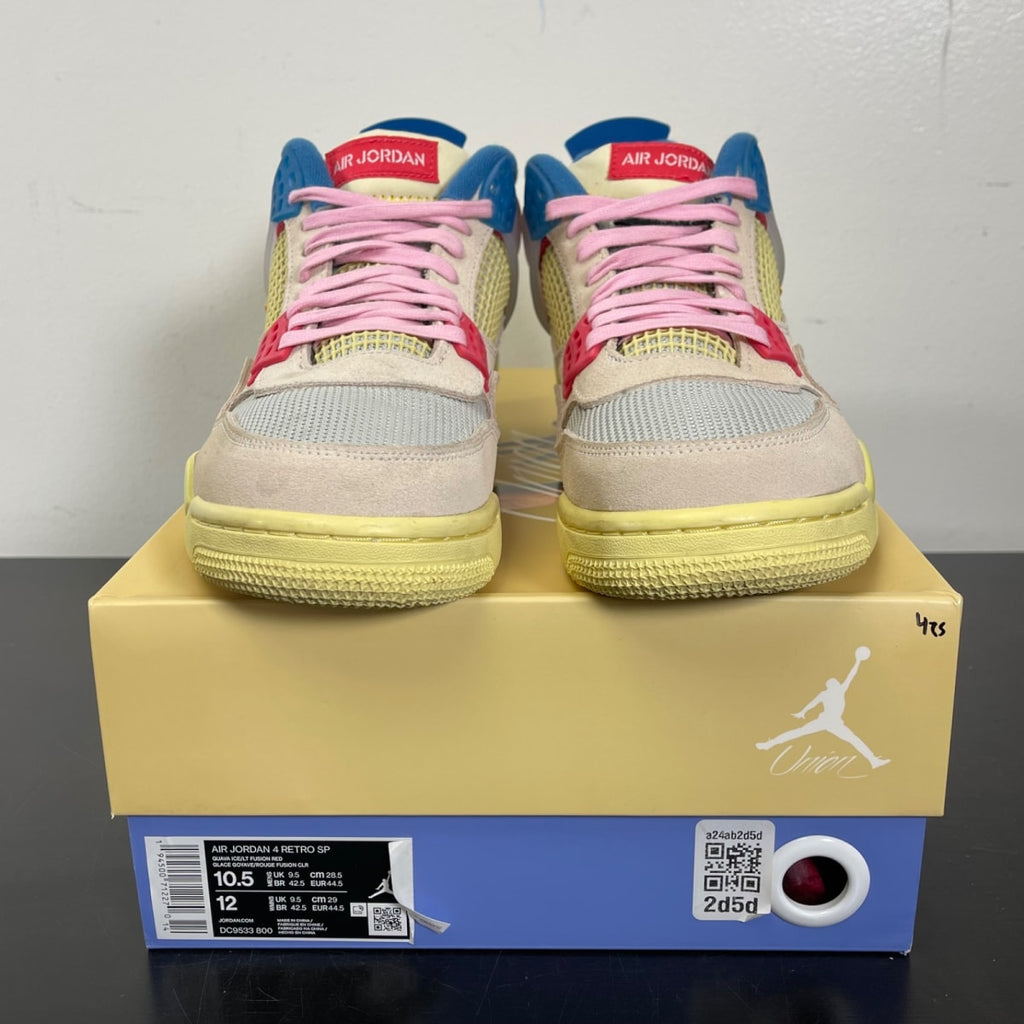 Jordan 4 Retro Union Guava Ice 10.5 (Moderately Worn Pre-Owned)JordanGuava Ice/Light Bone-Brigade Blue-Light Fusion Red - Image 2