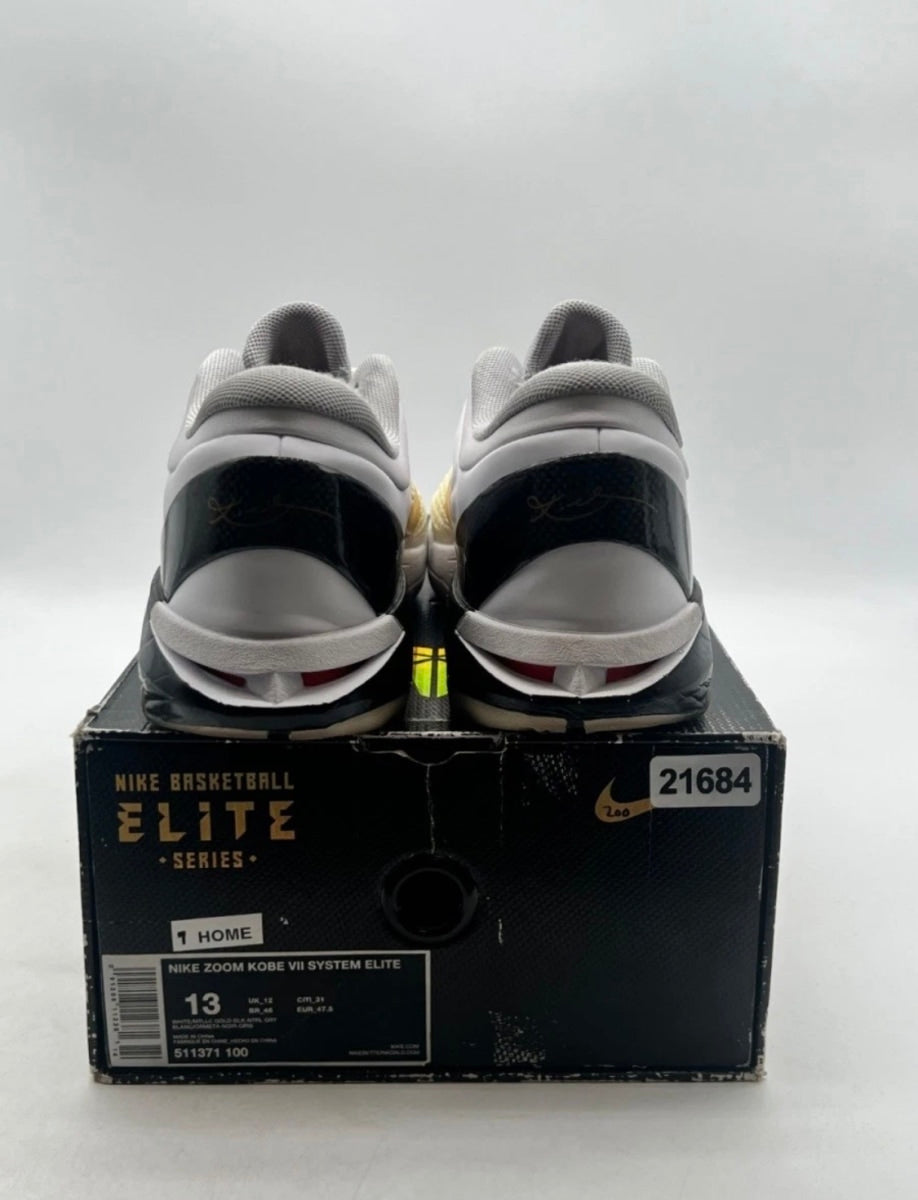 Nike Kobe 7 Elite (Home) 13 (Moderately Worn Pre-Owned)NikeWhite/Metallic Gold-Black-Neutral Grey - Image 5