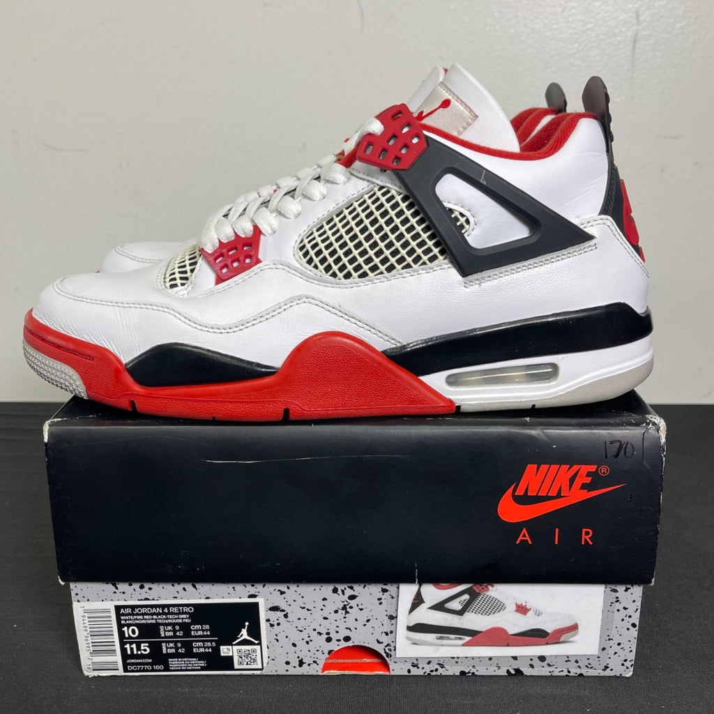 Jordan 4 Retro Fire Red (2020) 10 (Moderately Worn Pre-Owned)JordanWhite/Black-Tech Grey-Fire Red - Image 3