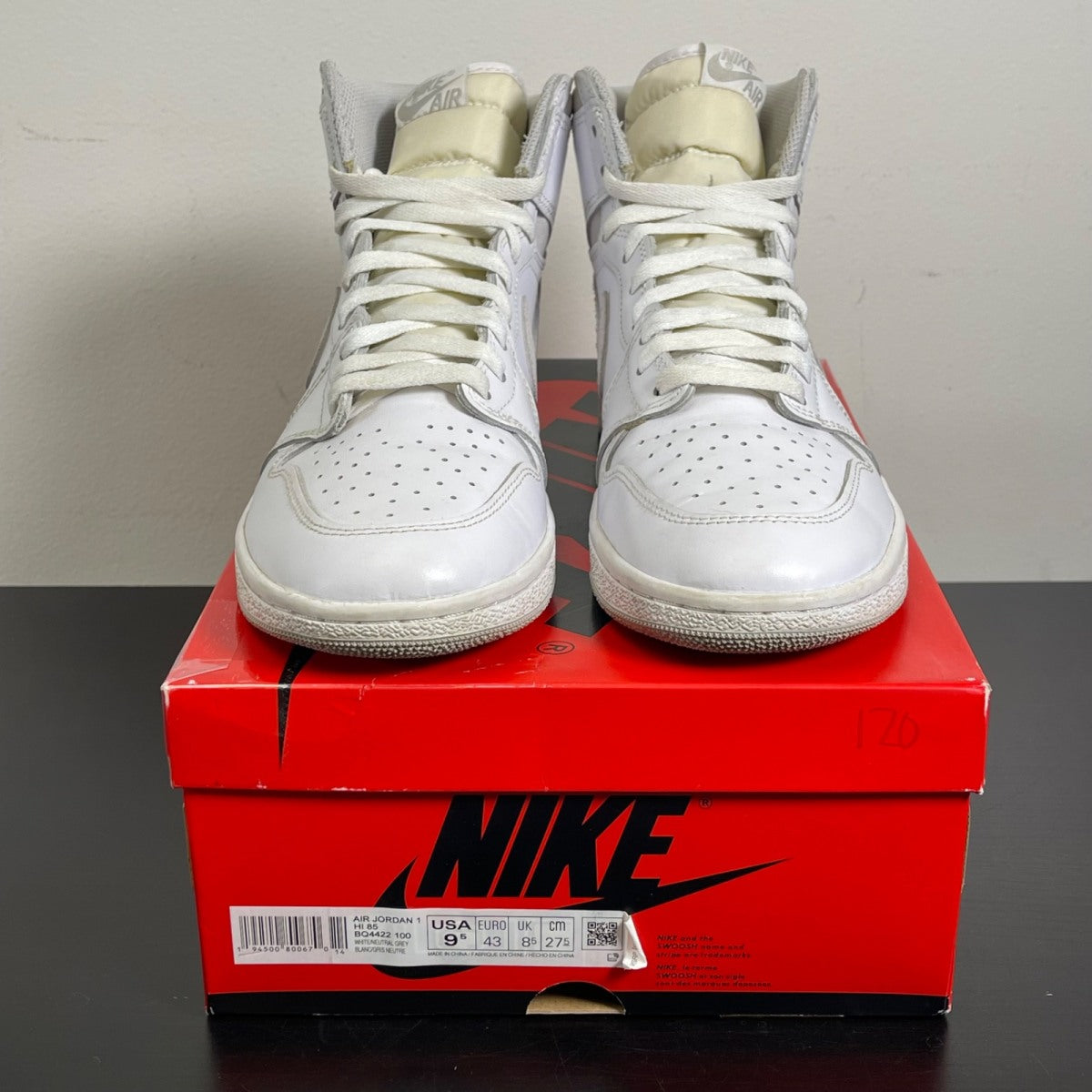 Jordan 1 Retro High '85 Neutral Grey 9.5 (Moderately Worn Pre-Owned)JordanWhite/Neutral Grey - Image 2
