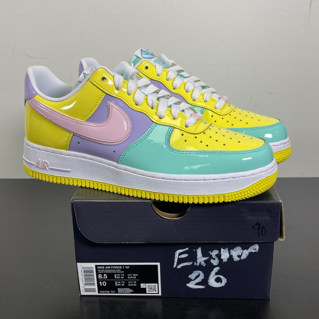 Nike Air Force 1 Low Easter (2026) 8.5 (Moderately Worn Pre-Owned)NikeYellow Pulse/Pink Foam/Hydrangeas/Emerald Rise/White - Image 1