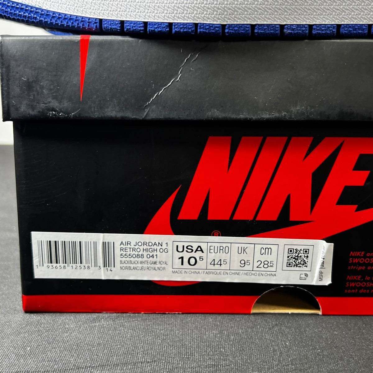 Jordan 1 Retro High Royal Toe 10.5 (Lightly Worn Pre-Owned)JordanBlack/White-Game Royal-Black - Image 5