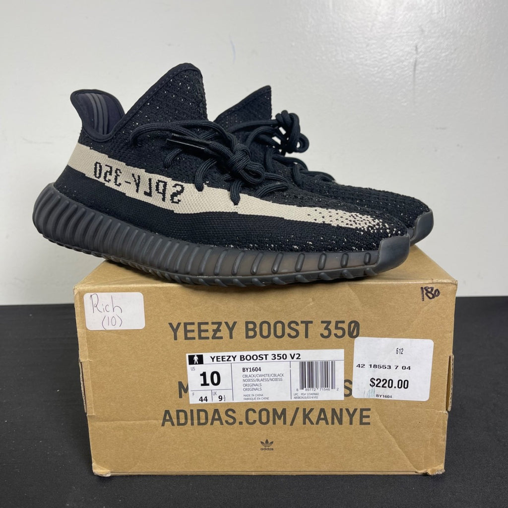 adidas Yeezy Boost 350 V2 Core Black White 10 (Moderately Worn Pre-Owned)adidasCore Black/Core White/Core Black - Image 1