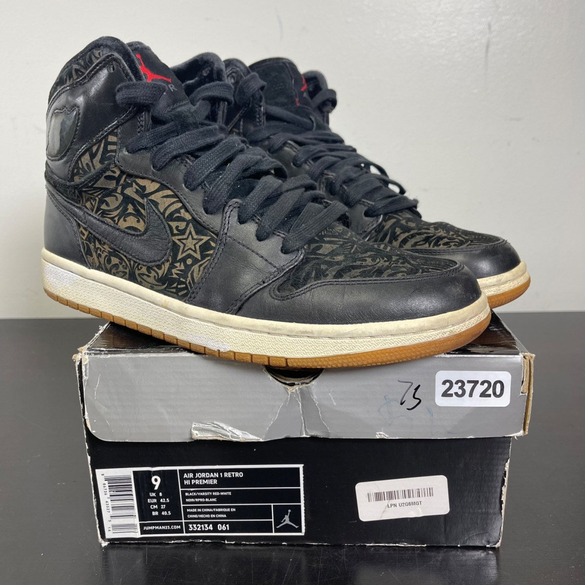 Jordan 1 Retro Premier Laser 9 (Moderately Worn Pre-Owned)JordanBlack/Varsity Red-White - Image 1