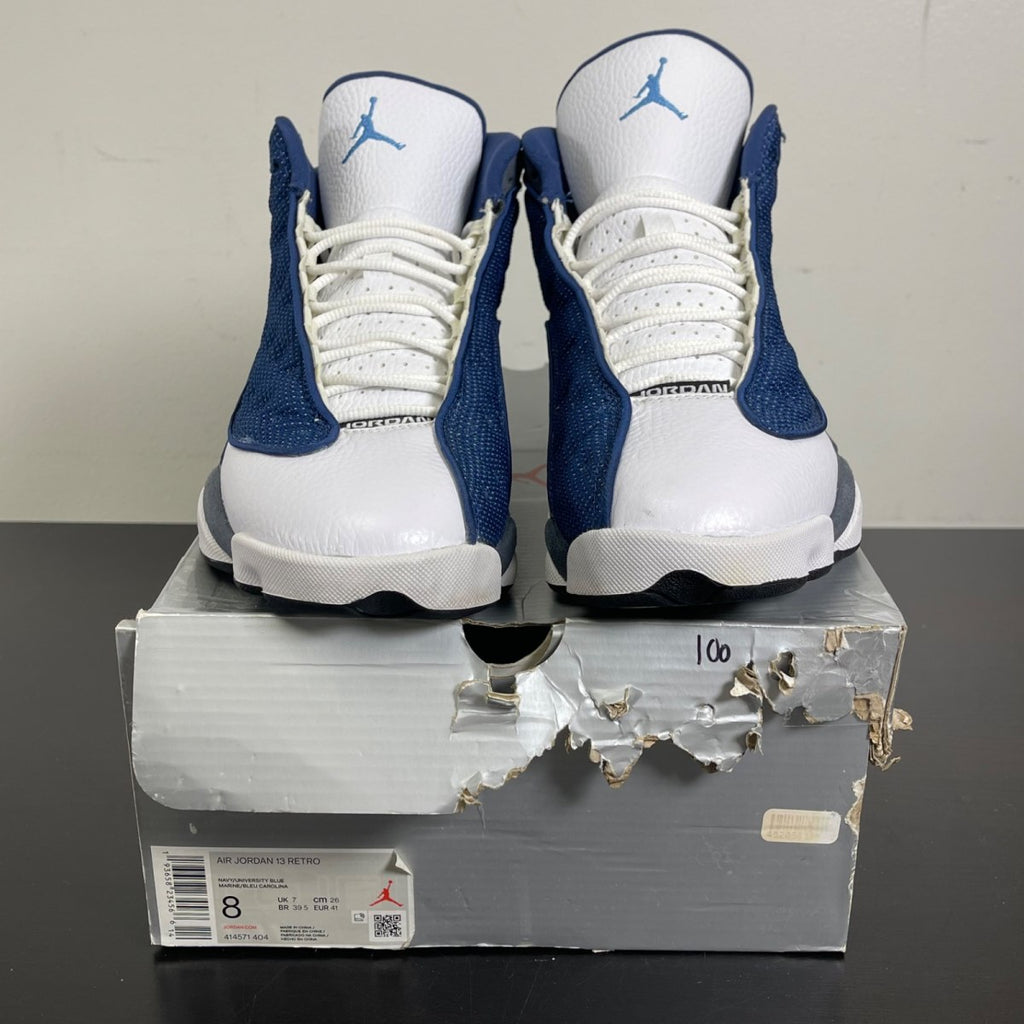 Jordan 13 Retro Flint (2020) 8 (Moderately Worn Pre-Owned)JordanNavy/Flint Grey-White-University Blue - Image 2