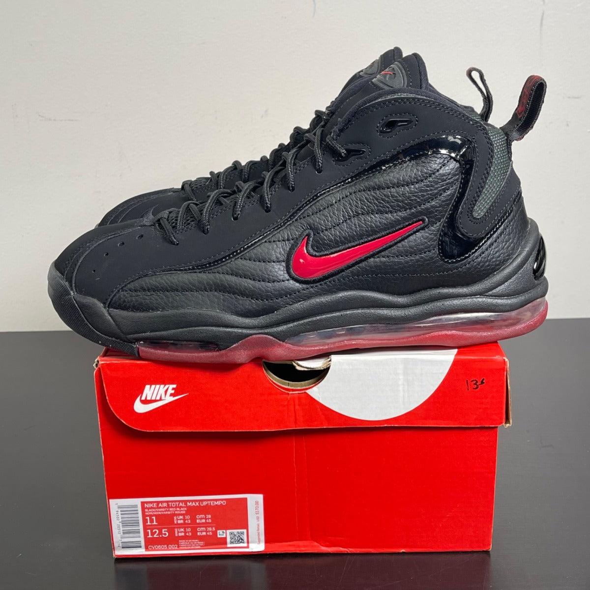 Nike Air Total Max Uptempo Bred 11 (Moderately Worn Pre-Owned)NikeBlack/Black/Varsity Red - Image 3