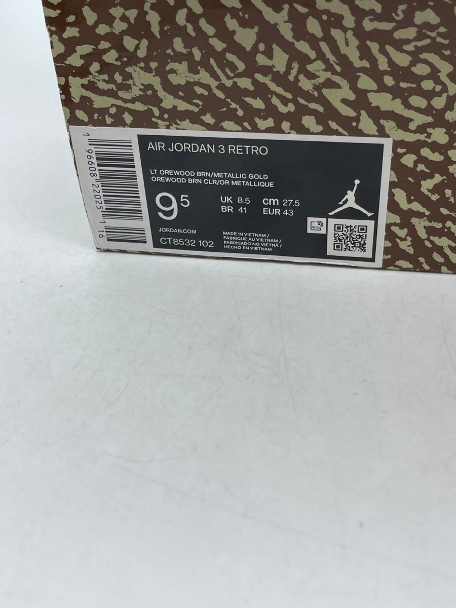 Jordan 3 Retro Palomino 9.5 (Moderately Worn Pre-Owned)JordanLight Orewood Brown/Metallic Gold/Light British Tan/Palomino - Image 9