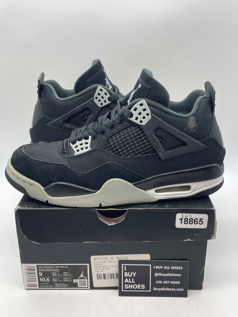 Jordan 4 Retro SE Black Canvas 9 (Heavily Worn Pre-Owned) - Image 1