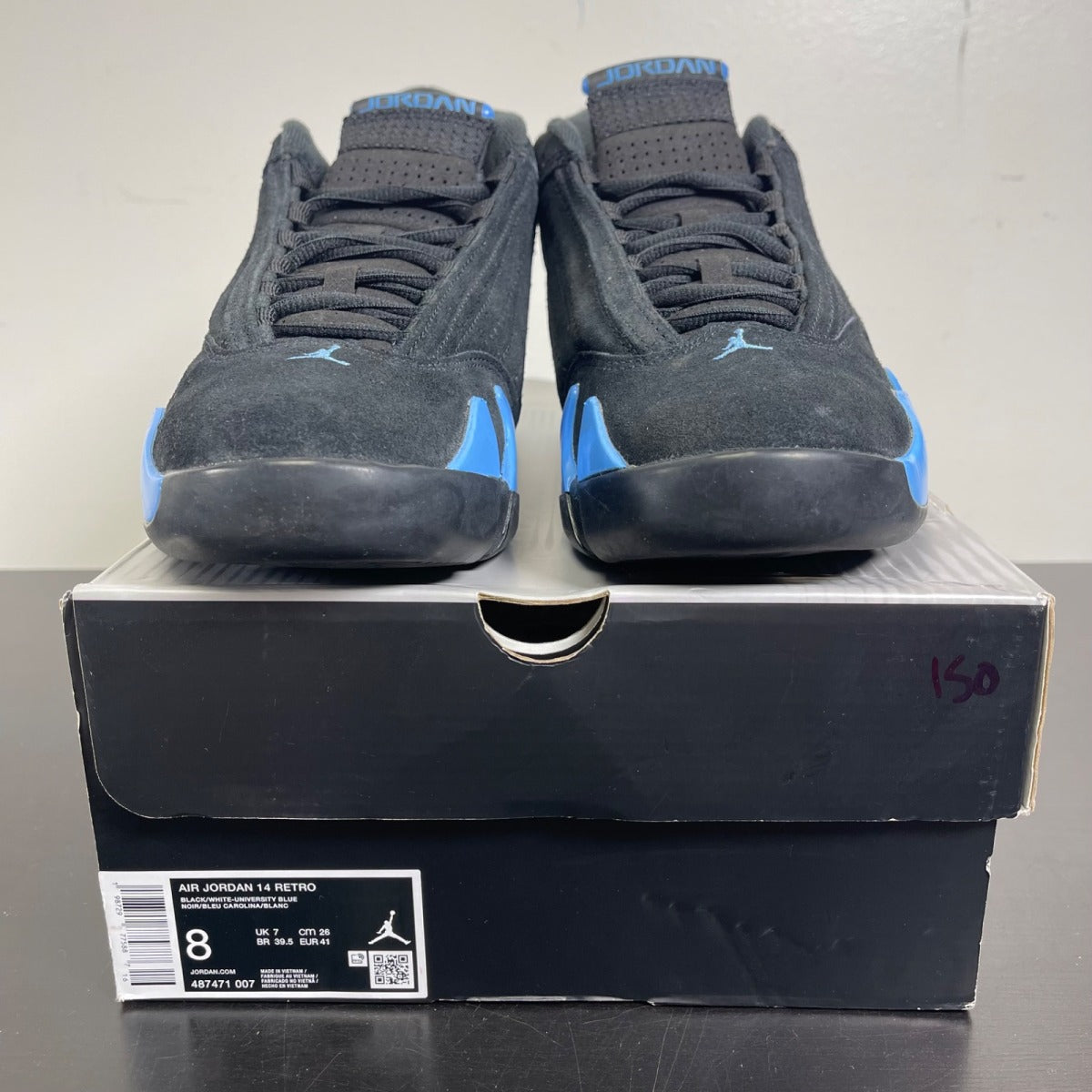 Jordan 14 Retro Black University Blue (2026) 8 (Moderately Worn Pre-Owned)JordanBlack/White/University Blue/Metallic Silver - Image 2