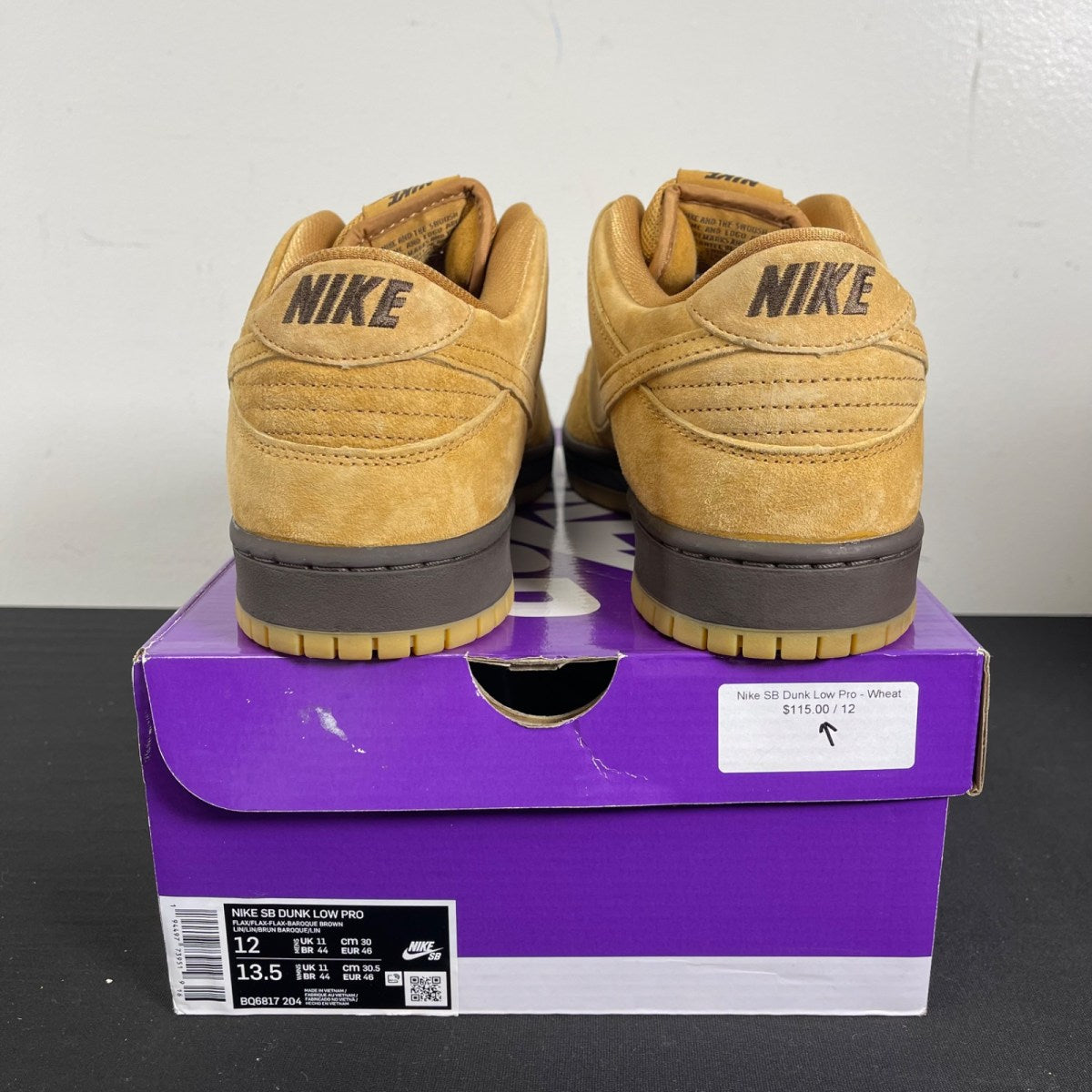 Nike SB Dunk Low Wheat 12 (Moderately Worn Pre-Owned)NikeWheat/Wheat-Baroque Brown-Gum - Image 4