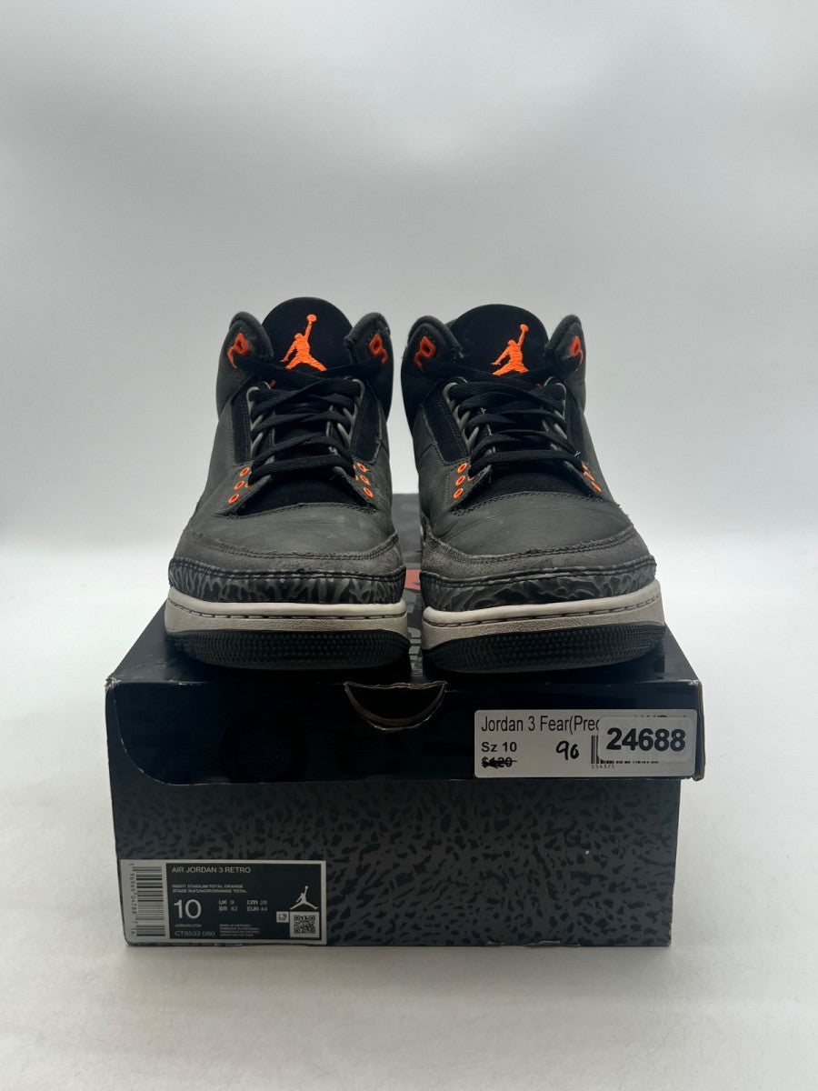 Jordan 3 Retro Fear Pack (2023) 10 (Moderately Worn Pre-Owned)JordanNight Stadium/Total Orange-Black-Flat Pewter-Neutral Grey - Image 2