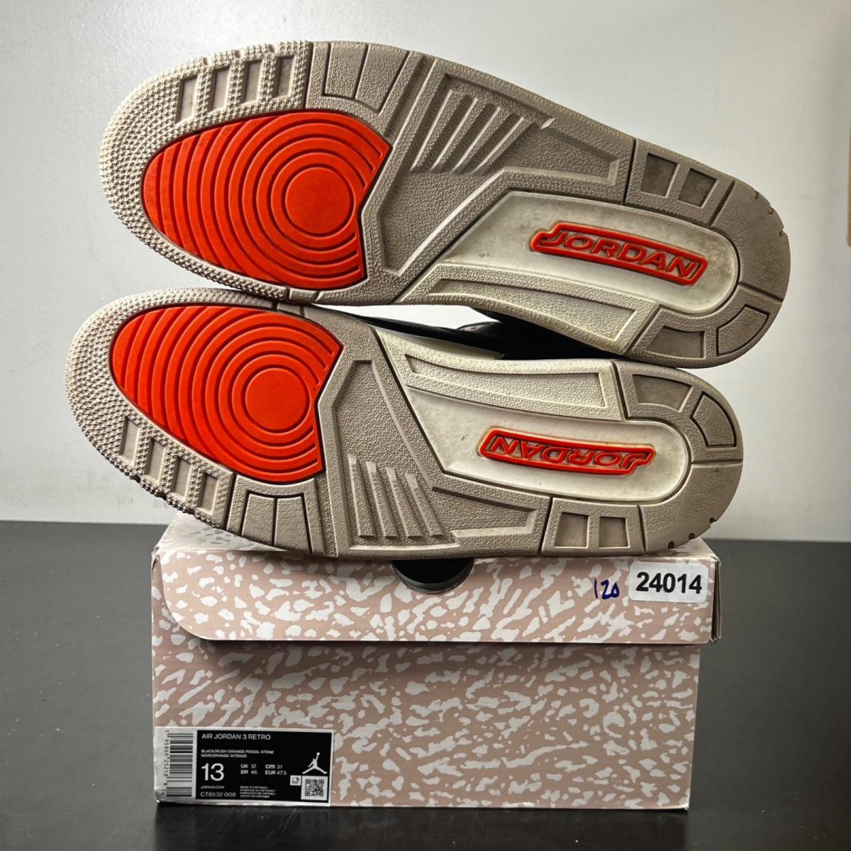Jordan 3 Retro Desert Elephant 13 (Moderately Worn Pre-Owned)JordanBlack/Rush Orange/Fossil Stone/Sail - Image 5