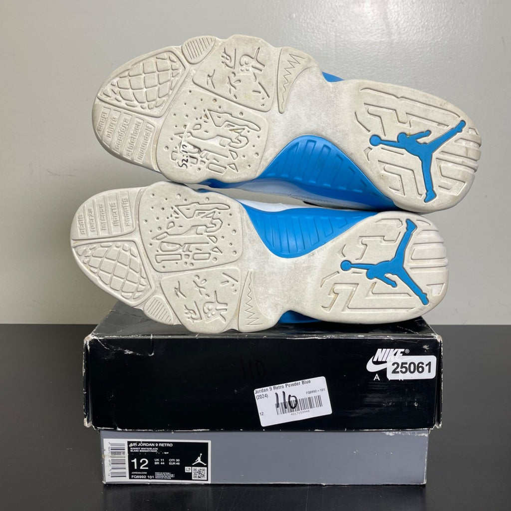 Jordan 9 Retro Powder Blue (2024) 12 (Moderately Worn Pre-Owned)JordanSummit White/Black/Dark Powder Blue - Image 5