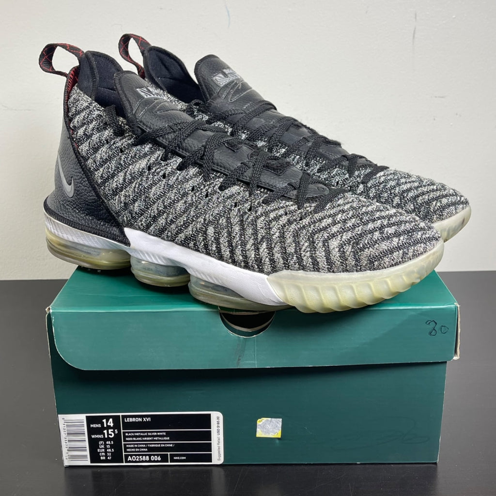 Nike LeBron 16 Black Metallic Silver 14 (Moderately Worn Pre-Owned)NikeBlack/Metallic Silver-White - Image 1