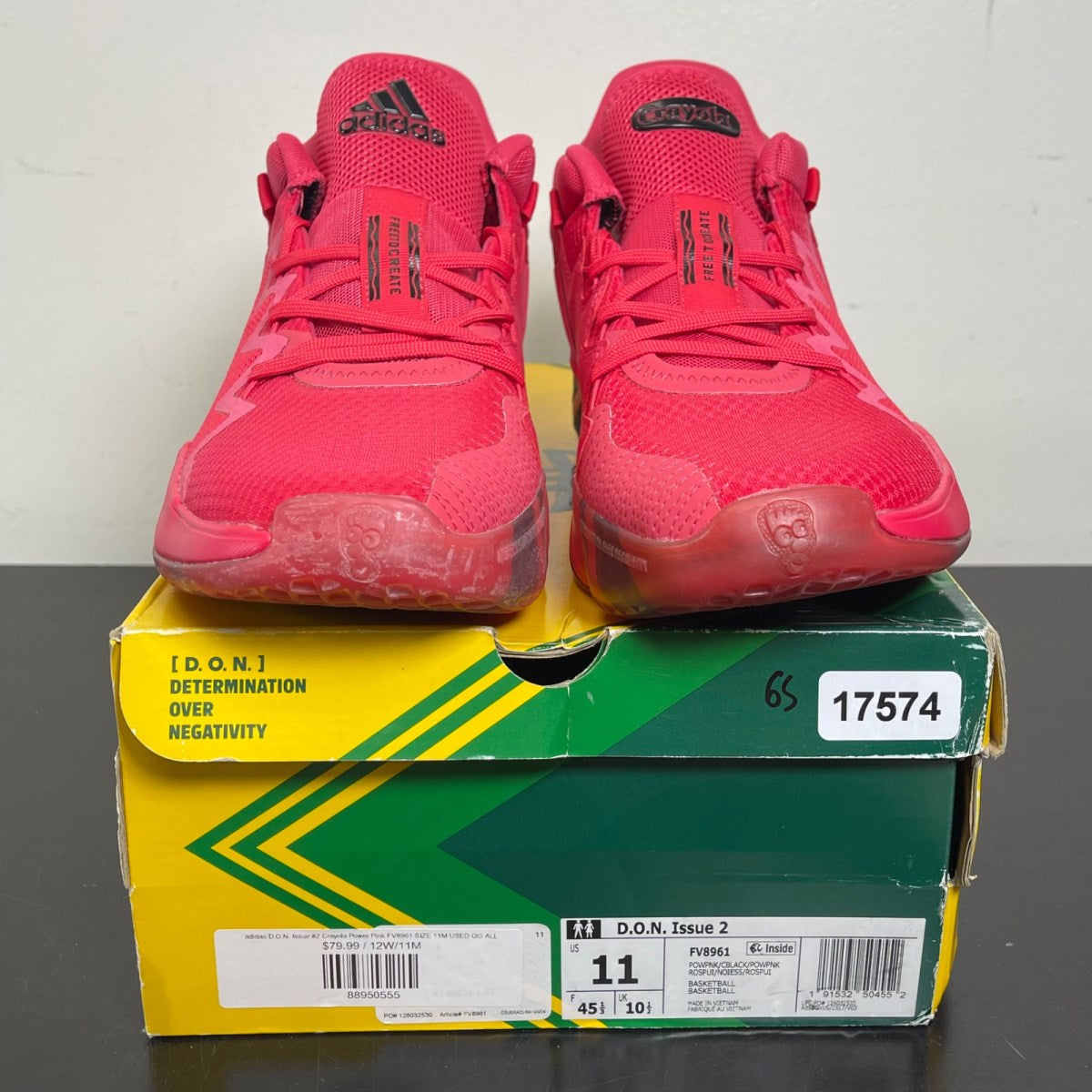 adidas D.O.N. Issue #2 Crayola Power Pink 11 (Moderately Worn Pre-Owned)adidasPower Pink/Core Black/Power Pink - Image 2