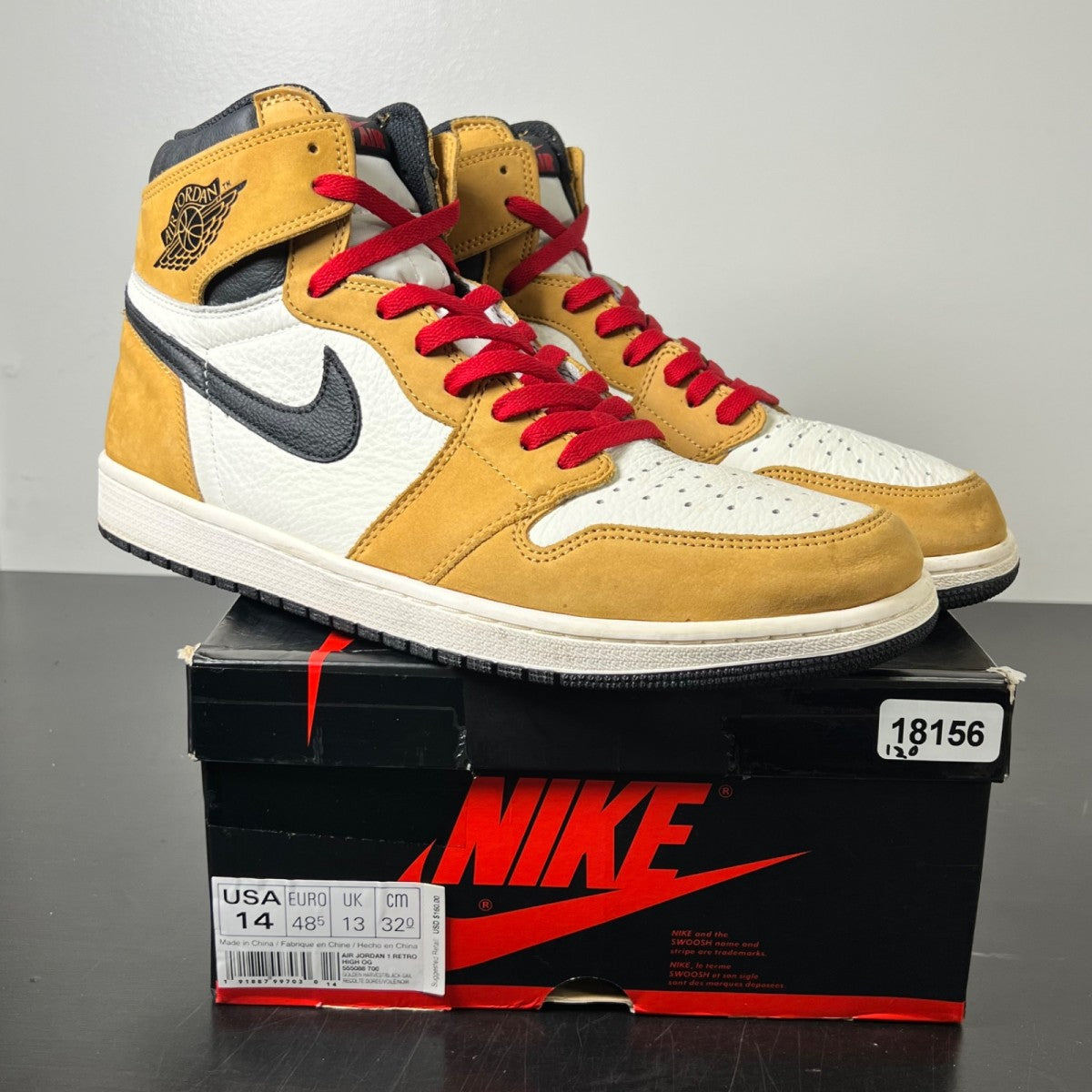 Jordan 1 Retro High Rookie of the Year 14 (Moderately Worn Pre-Owned)JordanGolden Harvest/Black-Sail - Image 1