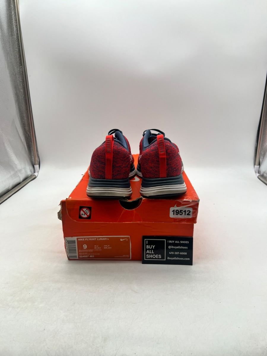 Nike Flyknit Lunar1+ Bright Crimson Squadron Blue 9 (Moderately Worn Pre-Owned) - Image 3