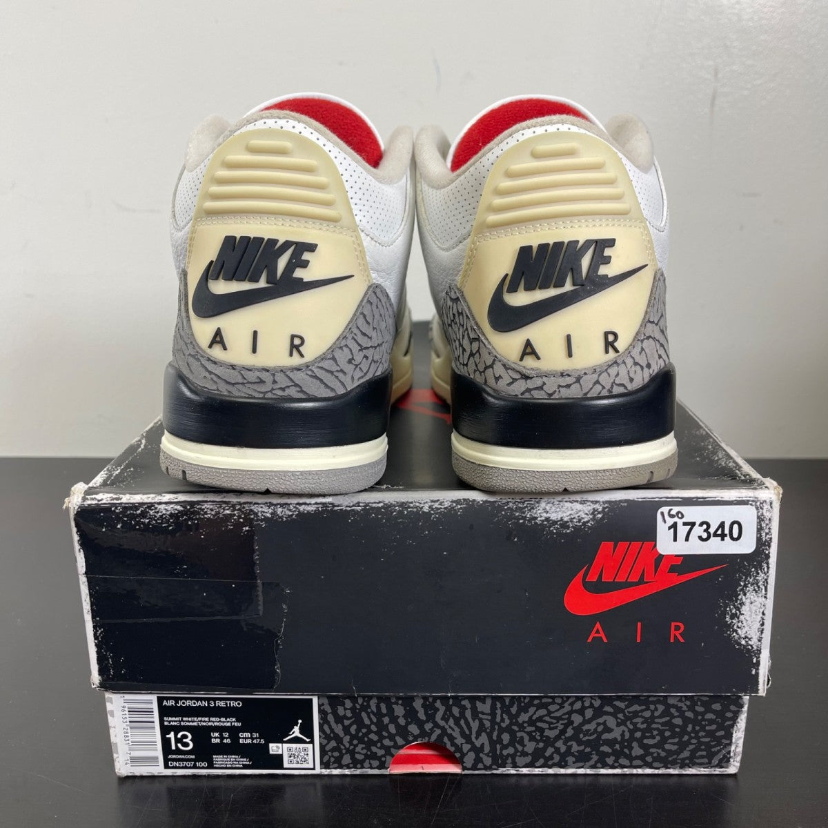 Jordan 3 Retro White Cement Reimagined 13 (Moderately Worn Pre-Owned)JordanSummit White/Fire Red/Black/Cement Grey - Image 4