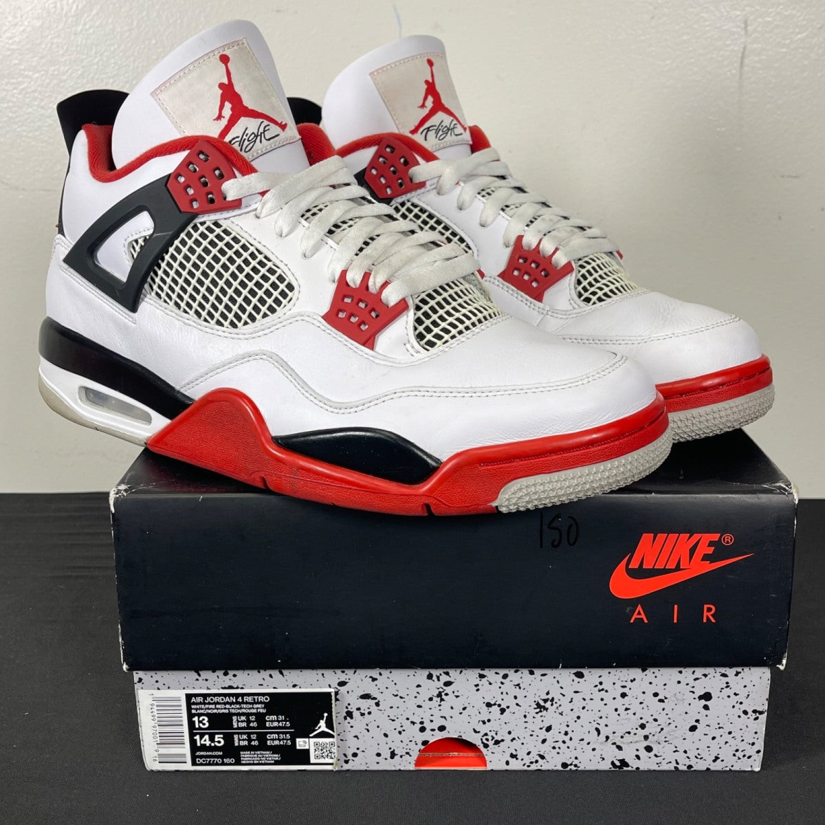 Jordan 4 Retro Fire Red (2020) 13 (Moderately Worn Pre-Owned)JordanWhite/Black-Tech Grey-Fire Red - Image 1