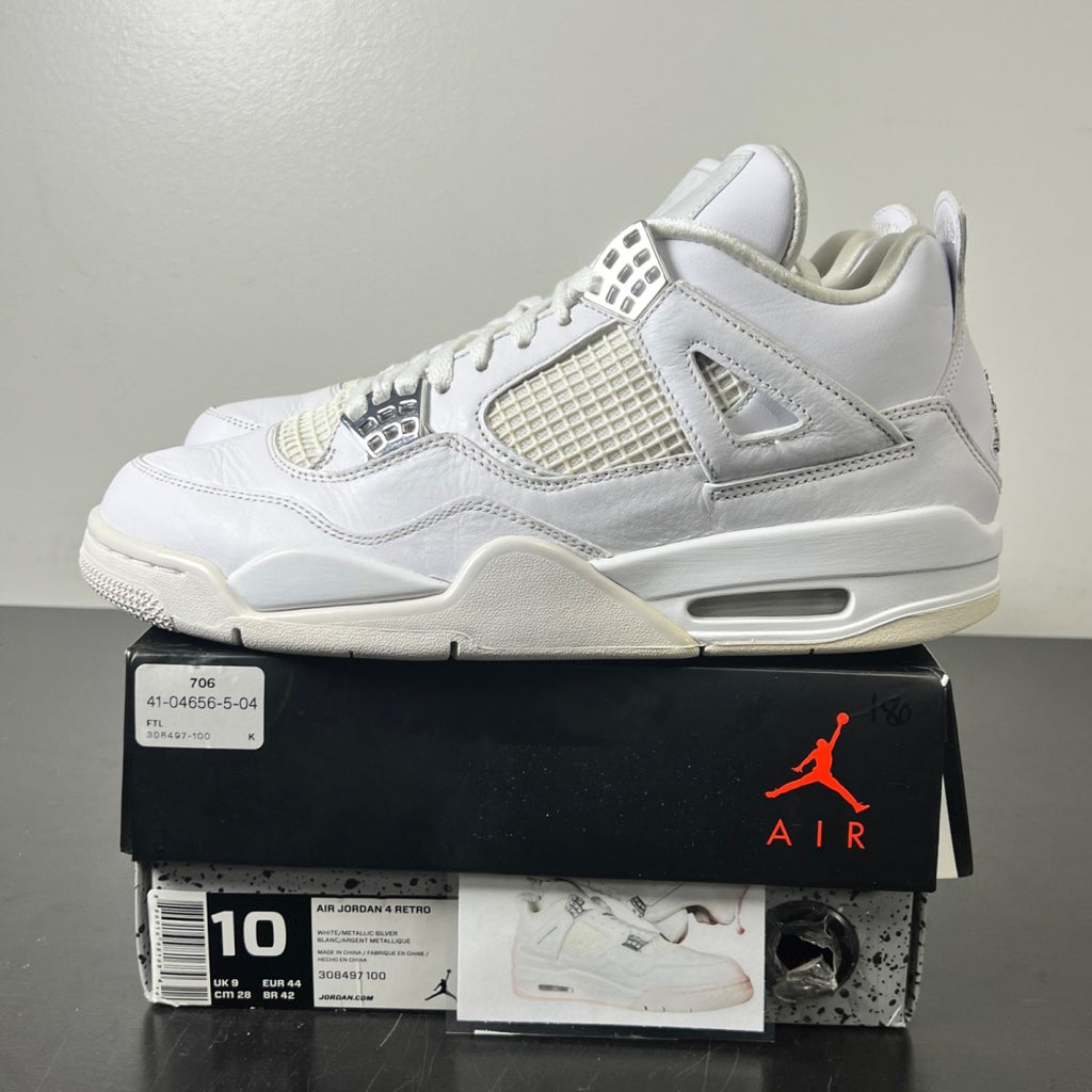Jordan 4 Retro Pure Money (2017) 10 (Lightly Worn Pre-Owned)JordanWhite/Metallic Silver-Pure Platinum - Image 3