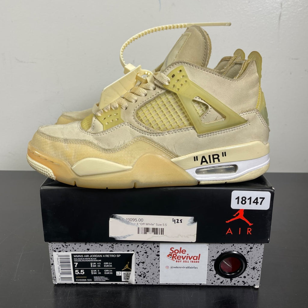 Jordan 4 Retro Off-White Sail (Women's) 7W (Moderately Worn Pre-Owned)JordanSail/Muslin-White-Black - Image 3