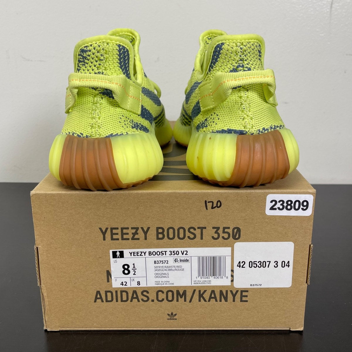 adidas Yeezy Boost 350 V2 Semi Frozen Yellow 8.5 (Moderately Worn Pre-Owned)adidasSemi Frozen Yellow/Raw Steel/Red - Image 4