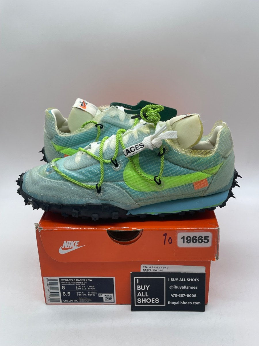 Nike Waffle Racer Off-White Vivid Sky (Women's) 8W (Moderately Worn Pre-Owned) - Image 1