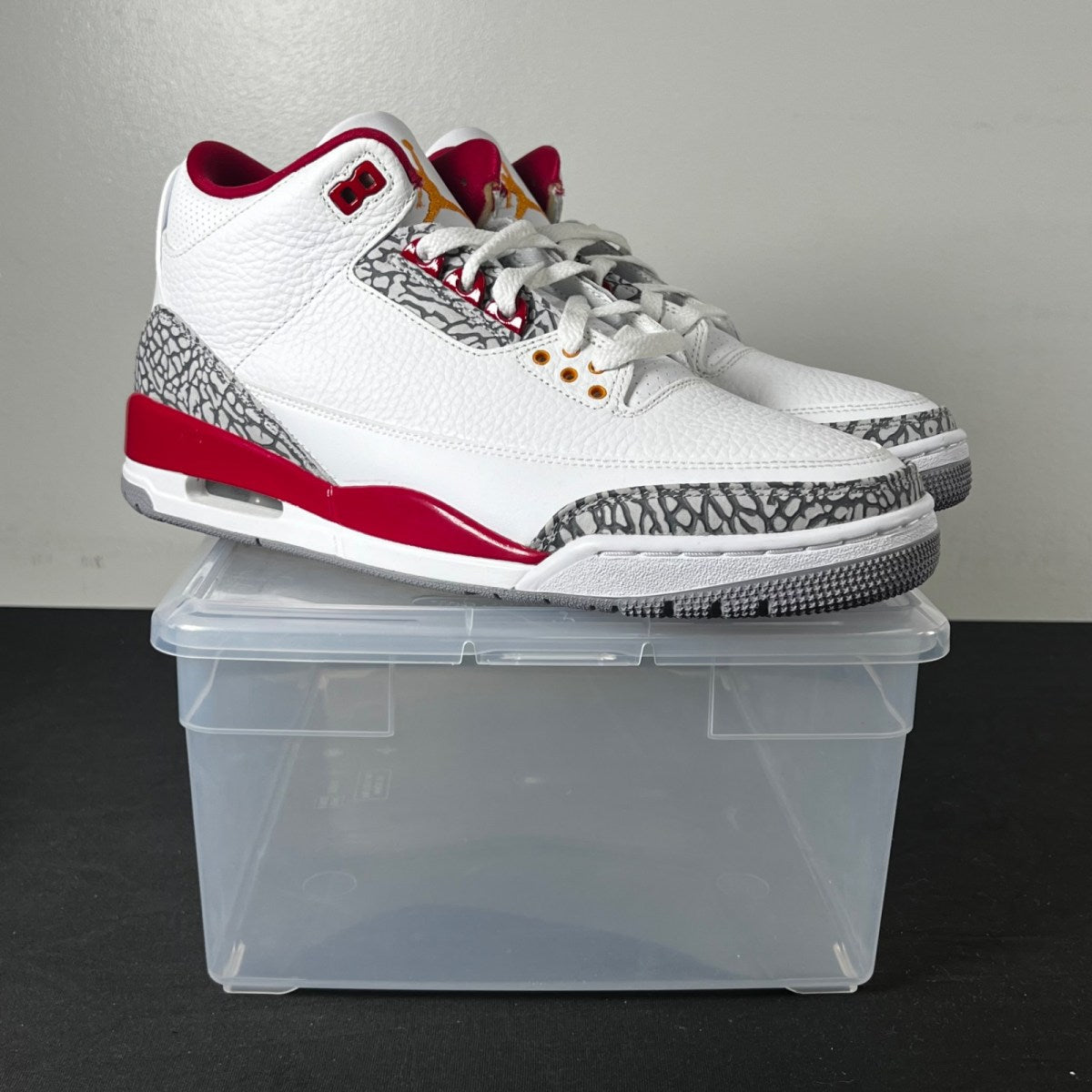 Jordan 3 Retro Cardinal Red 10.5 (New Pre-Owned)JordanWhite/Light Curry-Cardinal Red-Cement Grey - Image 1