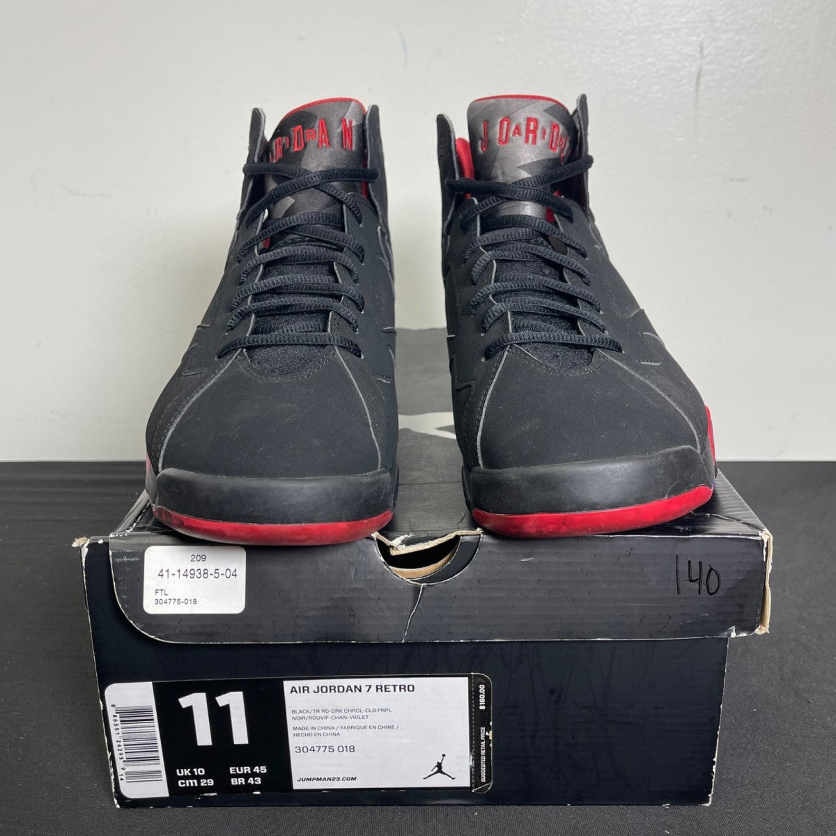 Jordan 7 Retro Raptors (2012) 11 (Moderately Worn Pre-Owned)JordanBlack/True Red-Dark Charcoal-Club Purple - Image 2