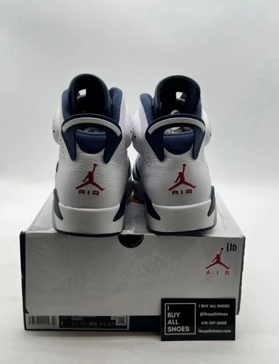 Jordan 6 Retro Olympic (2024) 9 (Lightly Worn Pre-Owned)JordanWhite/Varsity Red/Midnight Navy - Image 2