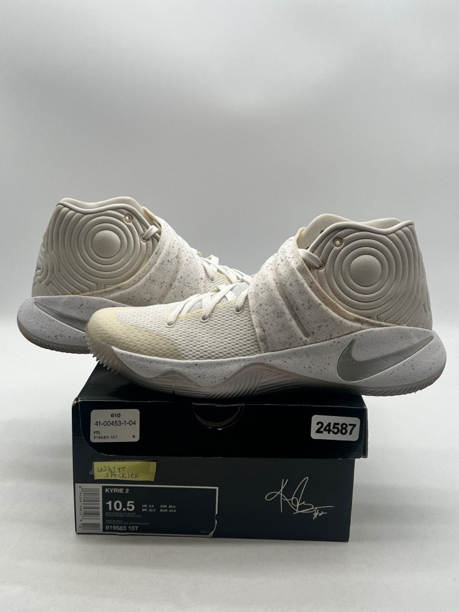 Nike Kyrie 2 Silver Speckle 10.5 (Lightly Worn Pre-Owned)NikeWhite/Metallic Silver-Tour Yellow - Image 1