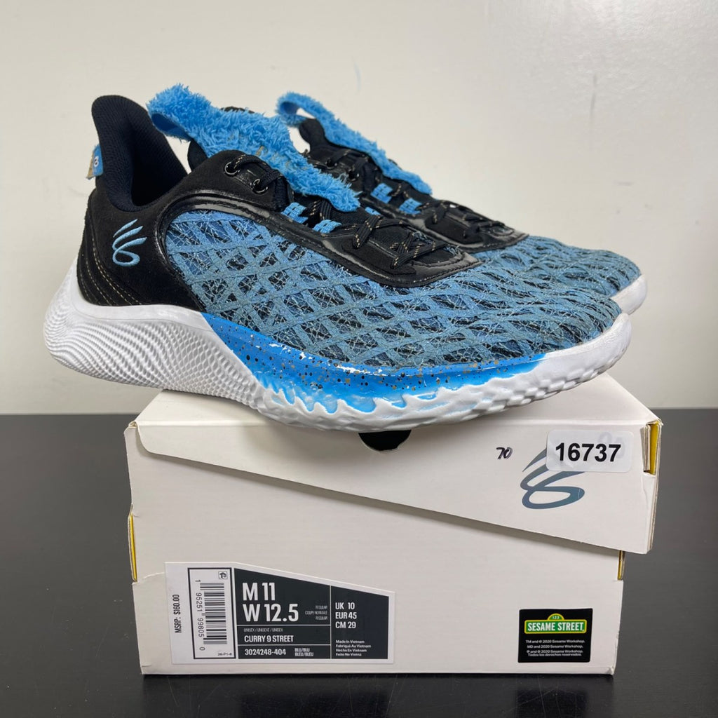 Under Armour Curry Flow 9 Sesame Street Cookie Monster 11 (Moderately Worn Pre-Owned)Under ArmourViral Blue/Black/White - Image 1