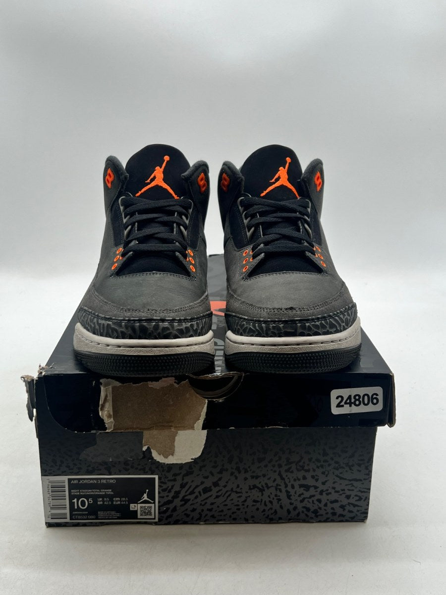 Jordan 3 Retro Fear Pack (2023) 10.5 (Lightly Worn Pre-Owned)JordanNight Stadium/Total Orange-Black-Flat Pewter-Neutral Grey - Image 2