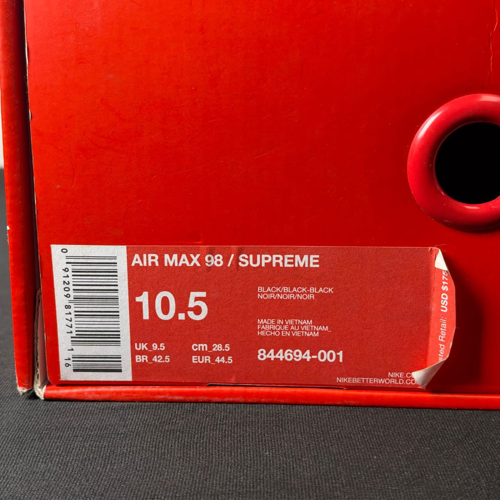 Nike Air Max 98 Supreme Black (Size 10.5) - aux
