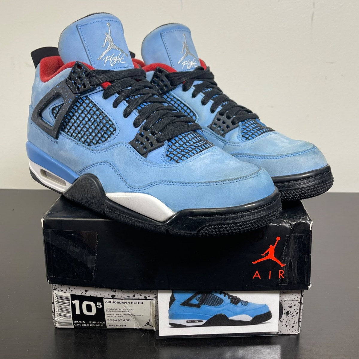 Jordan 4 Retro Travis Scott Cactus Jack 10.5 (Moderately Worn Pre-Owned)JordanUniversity Blue/Black-Varsity Red - Image 1