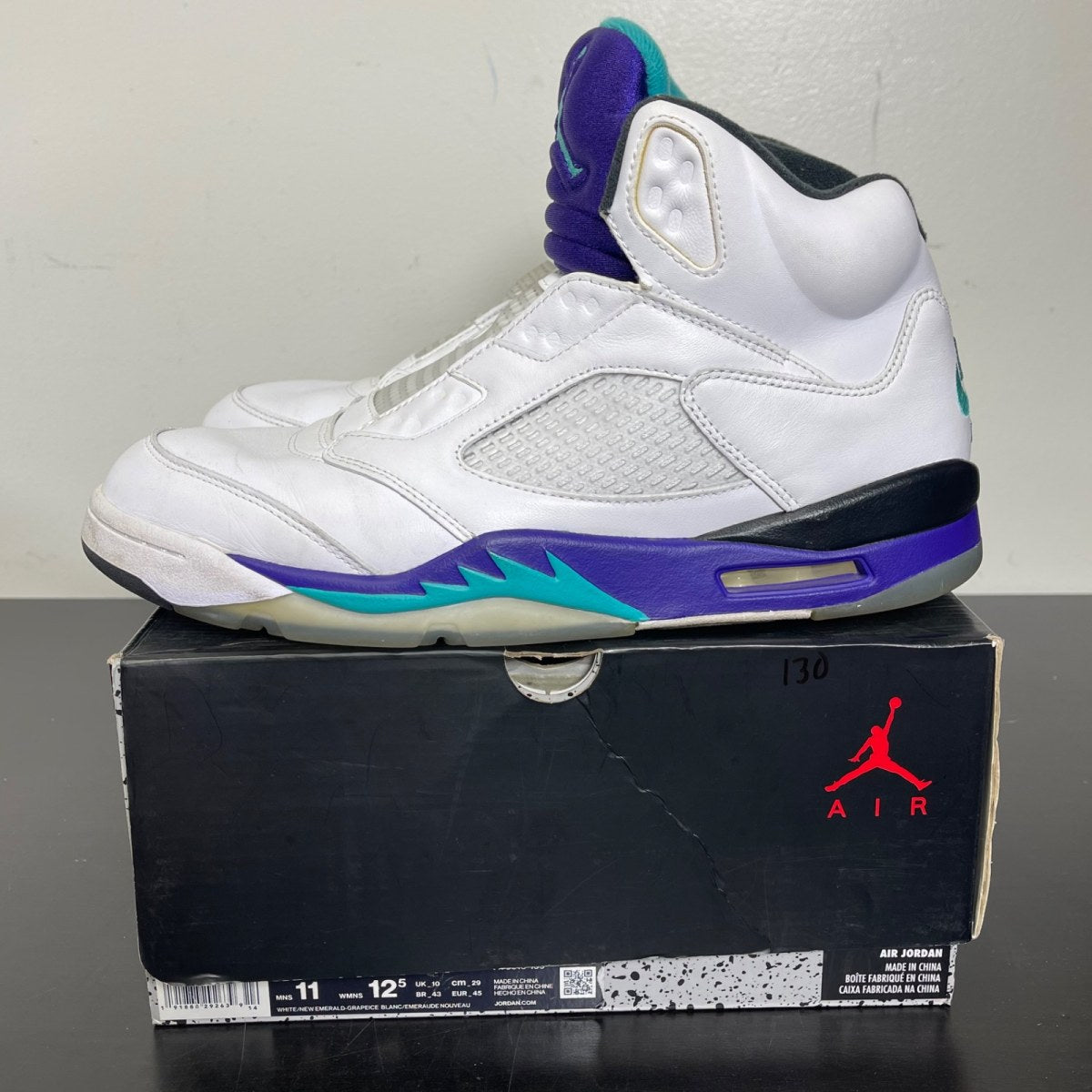 Jordan 5 Retro Grape Fresh Prince 11 (Moderately Worn Pre-Owned)JordanWhite/New Emerald-Grape Ice-Black - Image 3