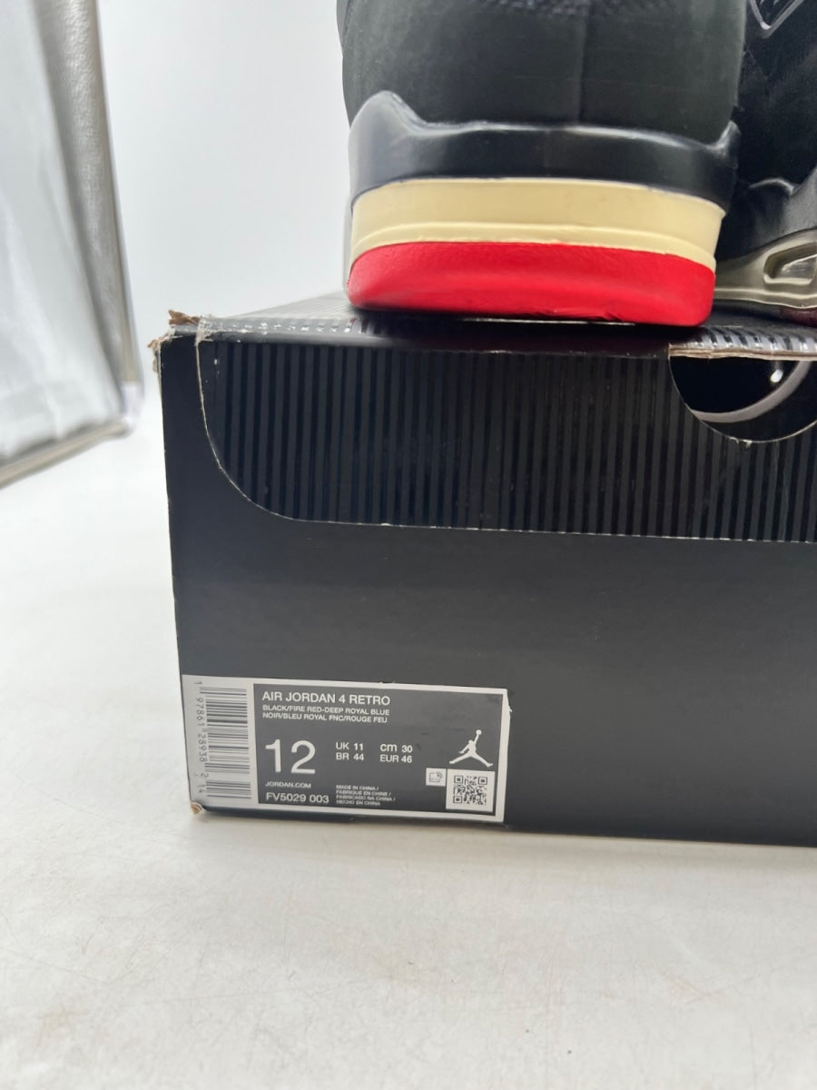 Jordan 4 Retro Rare Air (White Lettering) 12 (Moderately Worn Pre-Owned)JordanBlack/Fire Red/Deep Royal Blue/Dark Smoke Grey/Tech Grey - Image 4