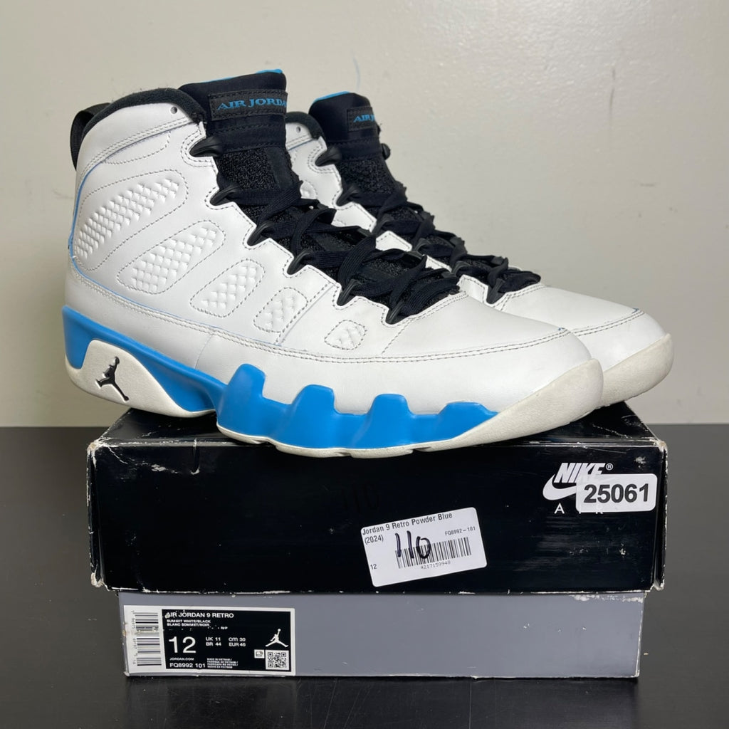 Jordan 9 Retro Powder Blue (2024) 12 (Moderately Worn Pre-Owned)JordanSummit White/Black/Dark Powder Blue - Image 1