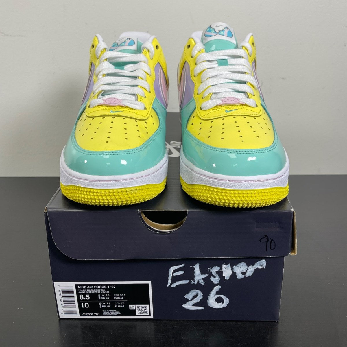 Nike Air Force 1 Low Easter (2026) 8.5 (Moderately Worn Pre-Owned)NikeYellow Pulse/Pink Foam/Hydrangeas/Emerald Rise/White - Image 2