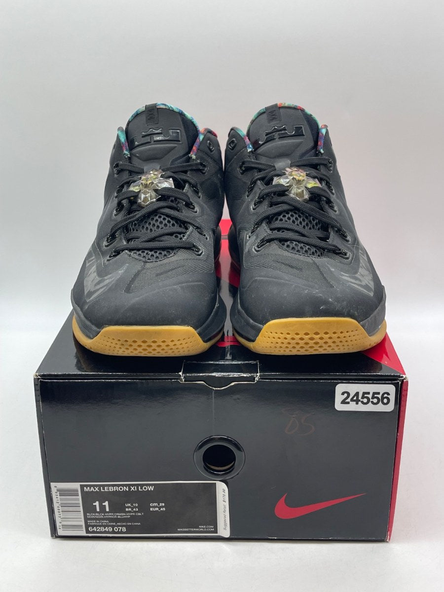 Nike LeBron 11 Low Black Gum 11 (Moderately Worn Pre-Owned)NikeBlack/Hyper Crimson-Hyper Cobalt-Metallic Gold - Image 2