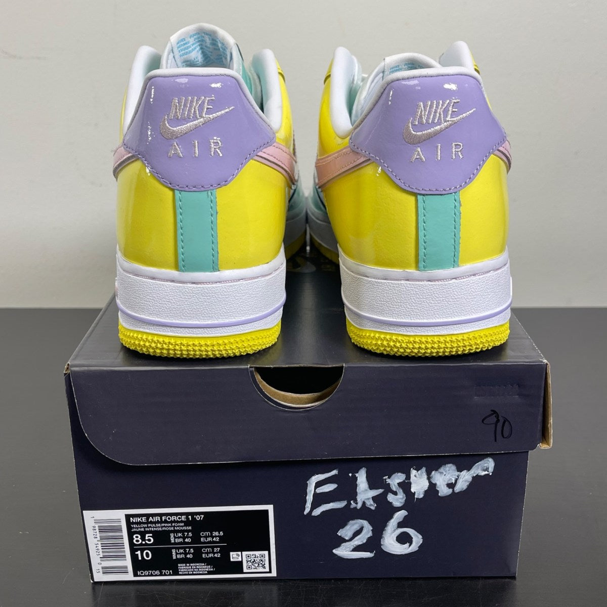 Nike Air Force 1 Low Easter (2026) 8.5 (Moderately Worn Pre-Owned)NikeYellow Pulse/Pink Foam/Hydrangeas/Emerald Rise/White - Image 4