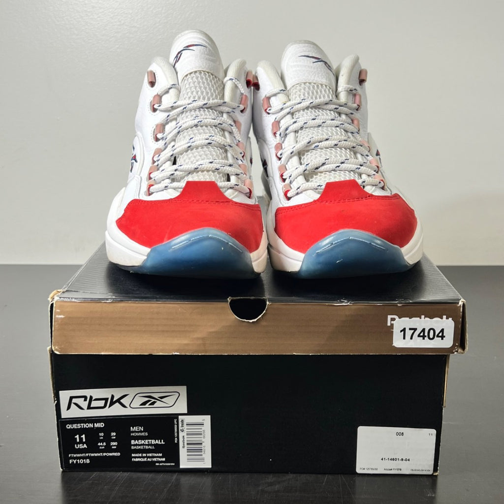 Reebok Question Mid Red Toe 25th Anniversary 11 (Moderately Worn Pre-Owned)ReebokWhite/White-Red - Image 2