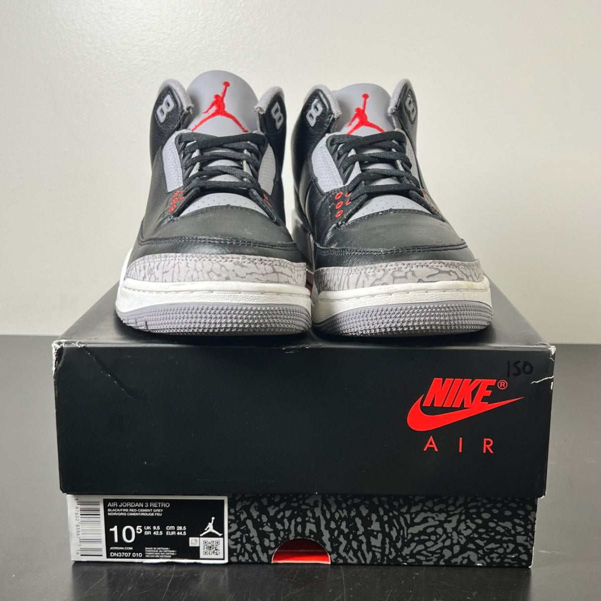 Jordan 3 Retro OG Black Cement (2024) 10.5 (Moderately Worn Pre-Owned)JordanBlack/Fire Red/Cement Grey/Sail - Image 2