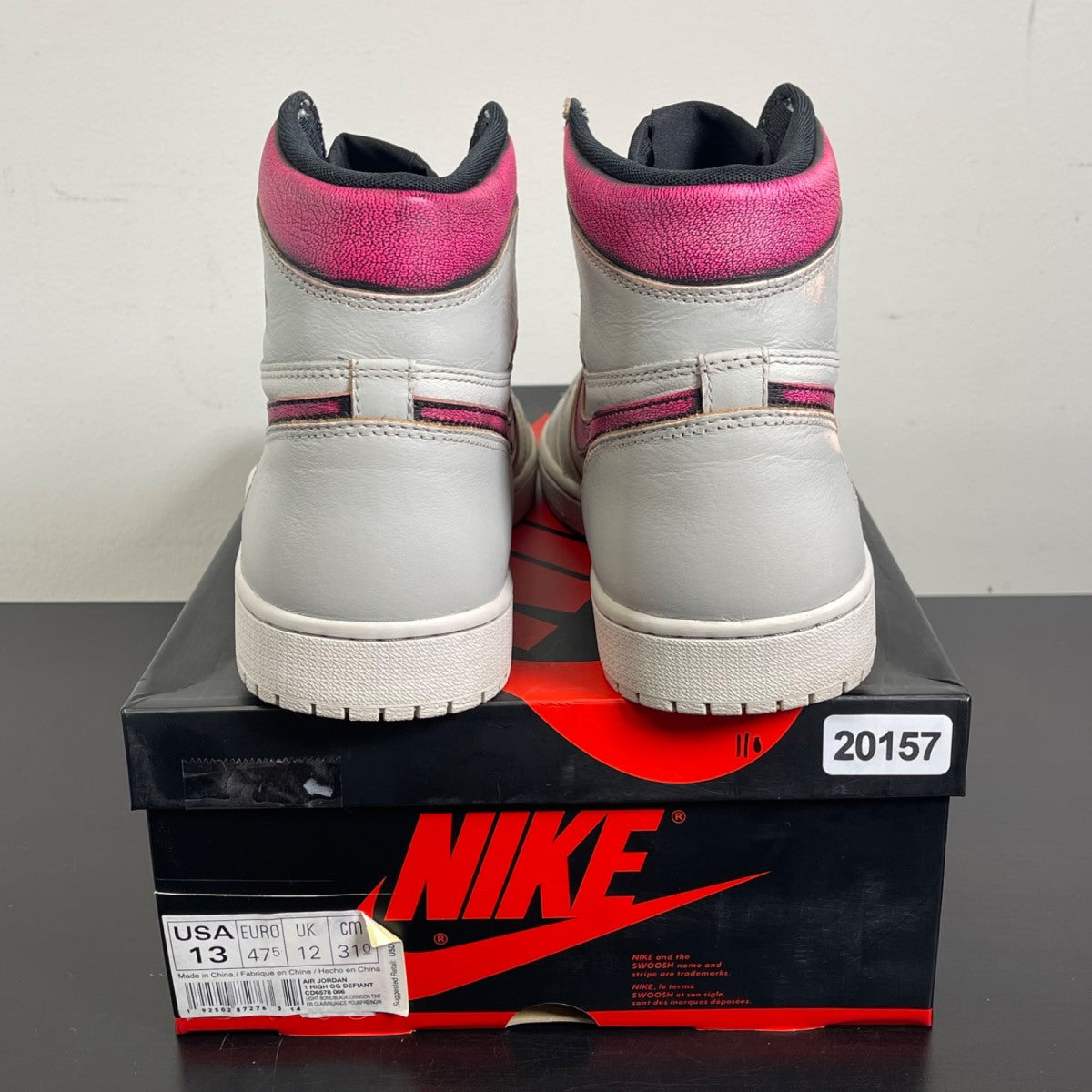 Jordan 1 Retro High OG Defiant SB NYC to Paris 13 (Moderately Worn Pre-Owned)JordanLight Bone/Black-Crimson Tint-Hyper Pink - Image 3