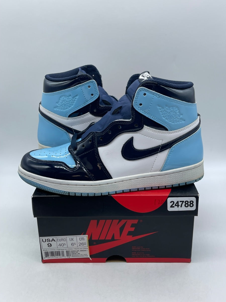 Jordan 1 Retro High UNC Patent (Women's) 9W (Moderately Worn Pre-Owned)JordanObsidian/Blue Chill-White - Image 1