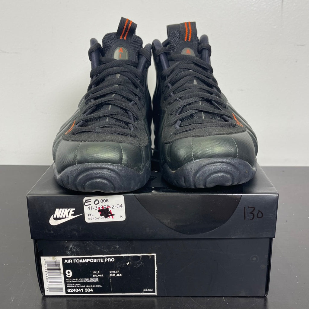 Nike Air Foamposite Pro Sequoia 9 (Moderately Worn Pre-Owned)NikeSequoia/Black-Team Orange - Image 2