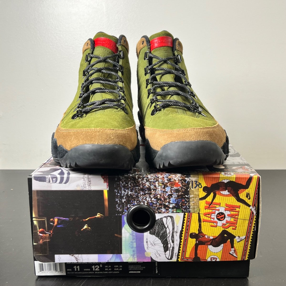 Jordan 9 Retro Boot NRG Military Brown 11 (Lightly Worn Pre-Owned)JordanMilitary Brown/Legion Green-University Red-Black - Image 2