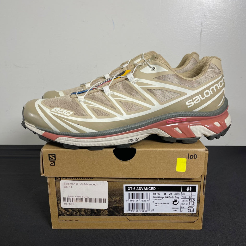 Salomon XT-6 Advanced Safari Vintage Khaki 11.5 (Moderately Worn Pre-Owned)SalomonSafari/Vintage Khaki/Red - Image 3